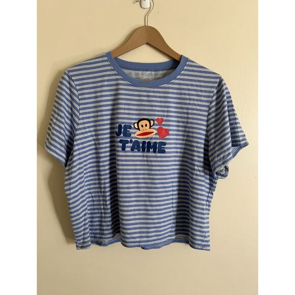 Vintage Y2K Paul Frank Je T’aime Striped Cropped Women’s T Shirt Size 3XL - Picture 1 of 4